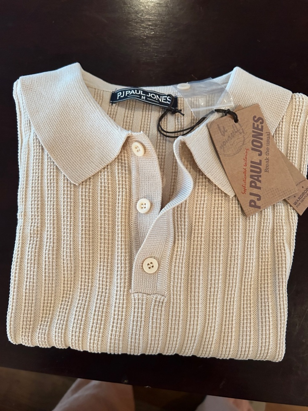 PJ Paul Jones Men's Cream Ribbed Polo